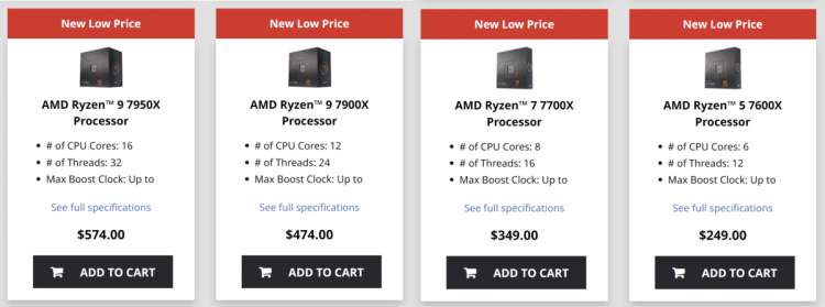 AMD снизила цены на новейшие процессоры — теперь самый дешёвый Ryzen 7000 стоит $249