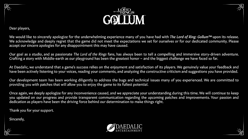 Разработчики извинились за провал The Lord of the Rings: Gollum и делают ещё одну игру по «Властелину колец»