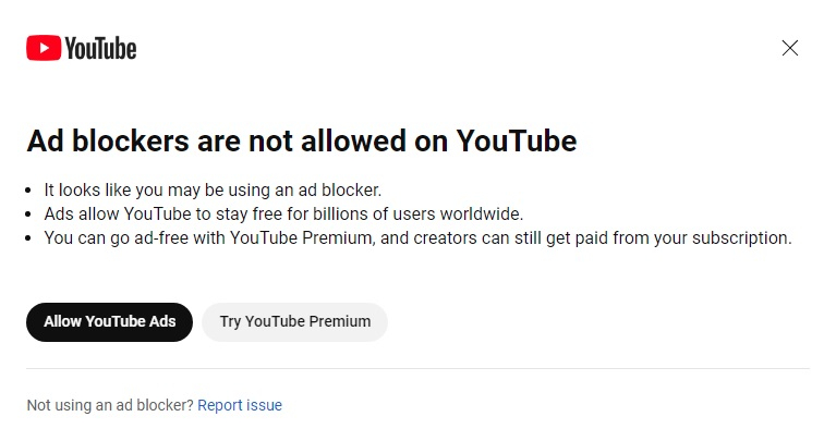YouTube начал блокировать просмотр видео при обнаружении AdBlock и других блокировщиков рекламы