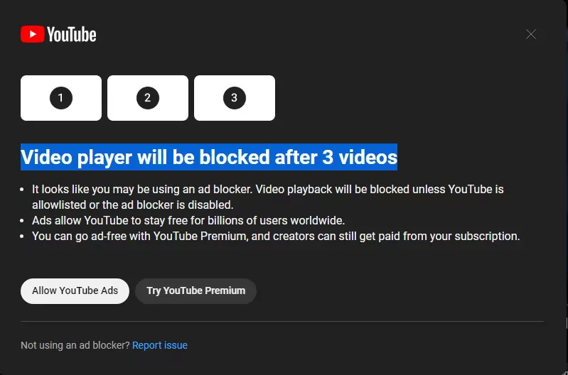 YouTube начал угрожать блокировкой видеоплеера за использование блокировщика рекламы — пока в тестовом режиме