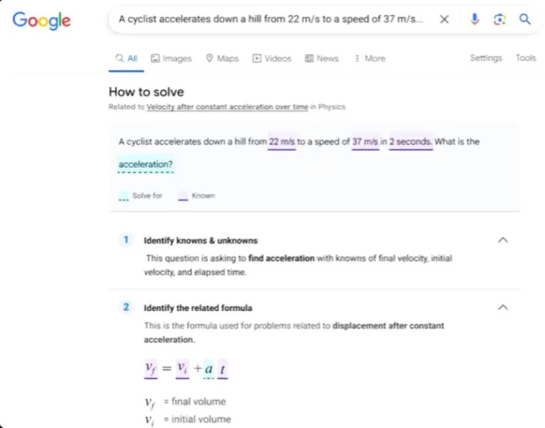 Google научился решать задачи по алгебре, геометрии, физике, биологии и другим наукам прямо в поиске