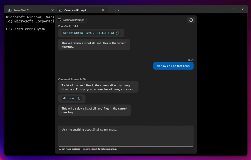 Microsoft добавила бот ChatGPT в командную строку Windows 11, но пока в тестовом режиме