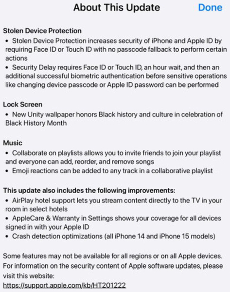 Вышла Apple iOS 17.3 с улучшенной защитой от кражи iPhone