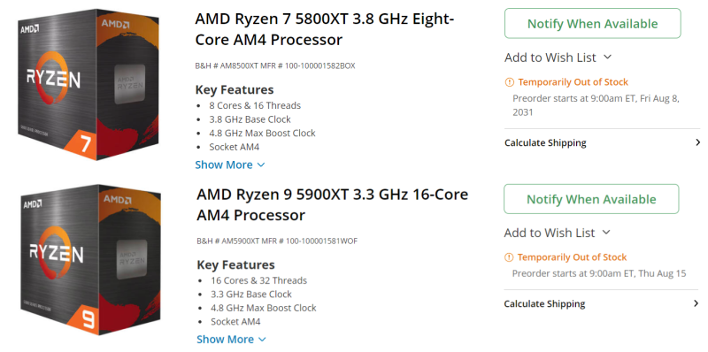 Процессоры Ryzen 7 5800XT и Ryzen 9 5900XT поступят в продажу одновременно с Ryzen 9000 в августе